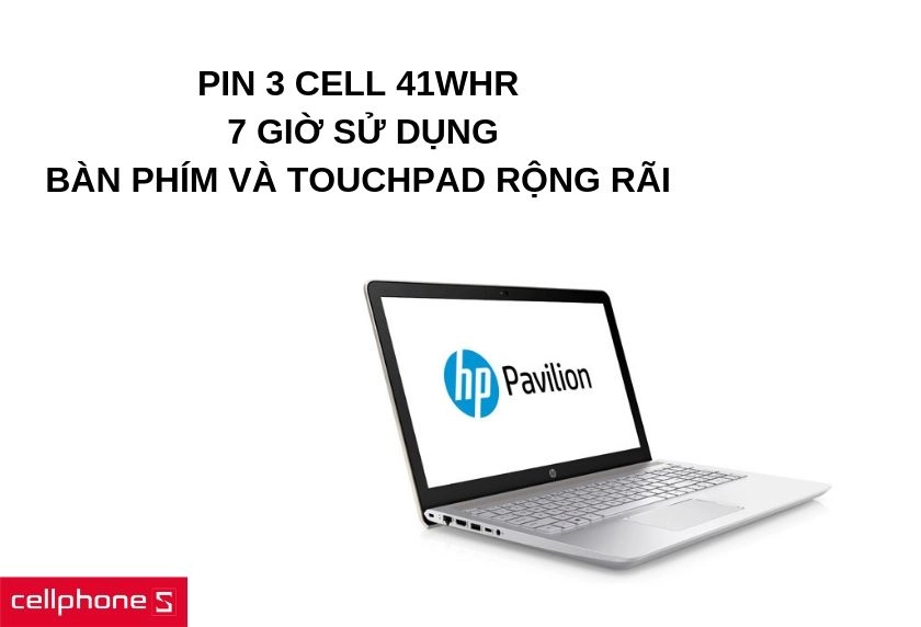 Pin 3 Cell 41Whr, thời gian sử dụng 7 giờ