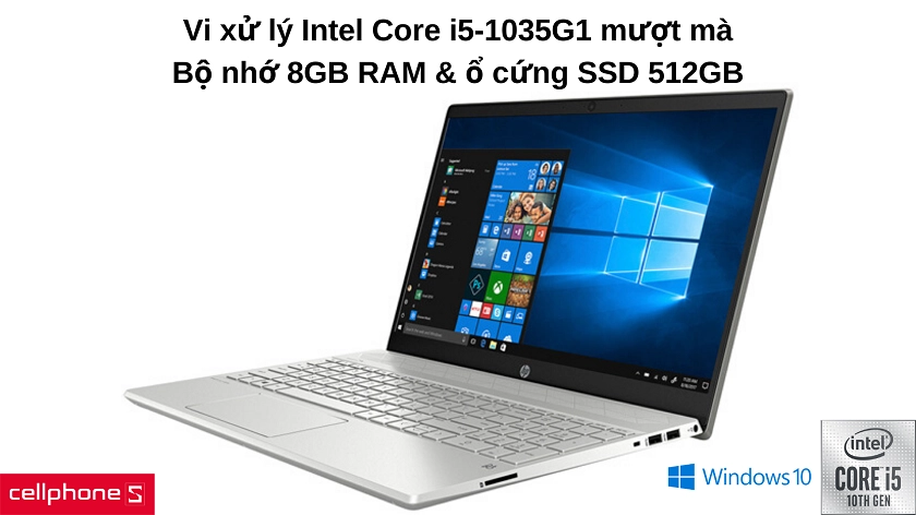 Hiệu năng mượt mà với vi xử lý Intel Core i5 thế hệ 10 và 8GB RAM