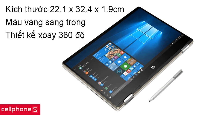 Thiết kế mỏng nhẹ với màn hình xoay 360 độ và màu vàng ánh kim sang trọng