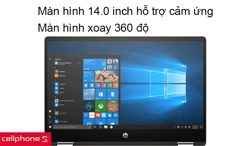 Màn hình 14.0 inch diagonal với tấm nền IPS WLED-backlit Full HD và hỗ trợ cảm ứng