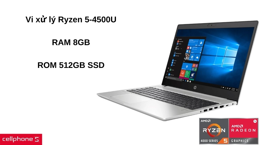 Hiệu năng tuyệt vời cùng chip Ryzen 5-4500U, 8GB RAM và 512GB SSD