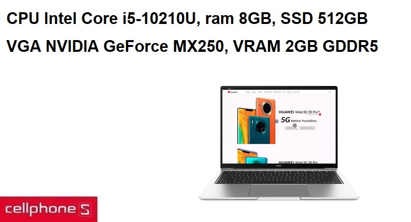 CPU Intel Core i5-10210U, ram 8GB, SSD 512GB
