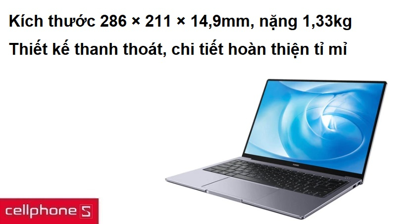 Kích thước nhỏ gọn, nặng 1,33kg