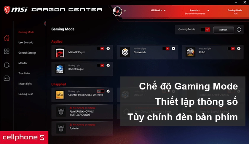 Tùy chỉnh thiết lập gaming với Dragon Center