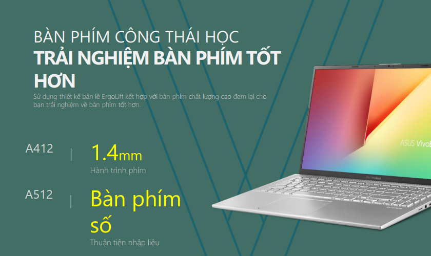Bàn phím công thái học, touchpad nhạy, mượt mà