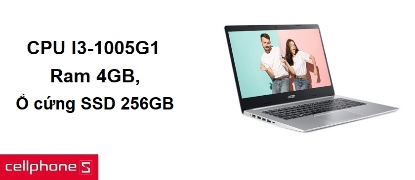 Hiệu năng mạnh mẽ với I3-1005G1, ram 4GB, bảo mật với Win 10 bản quyền
