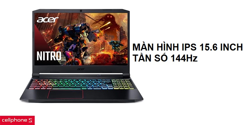 Màn hình kích thước 15.6 inch Full HD, tần số quét 144Hz thời gian phản hồi 3ms