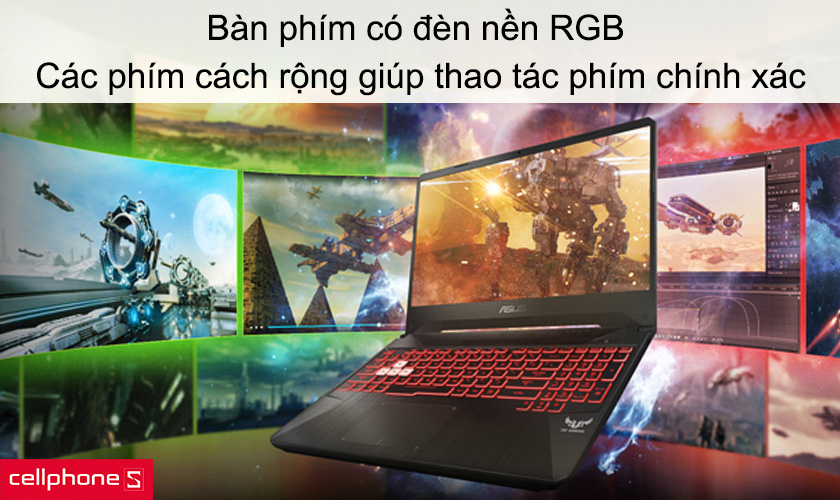Bàn phím có đèn nền RGB, các phím cách rộng giúp thao tác phím chính xác