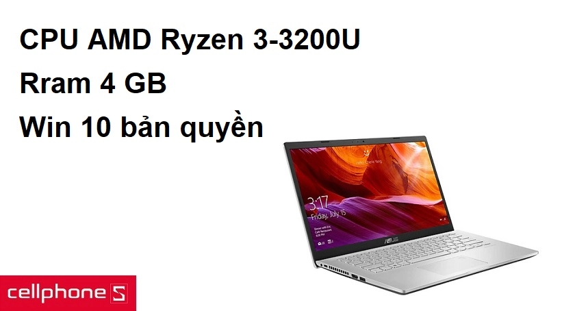 CPU AMD Ryzen 3-3200U ram 4 GB, Win 10 bản quyền