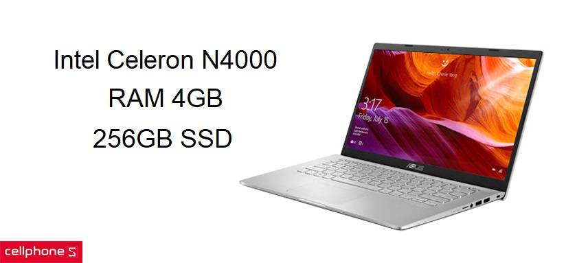 Hiệu năng ổn định với Celeron N4000, Ram 4GB, ổ cứng 256GB