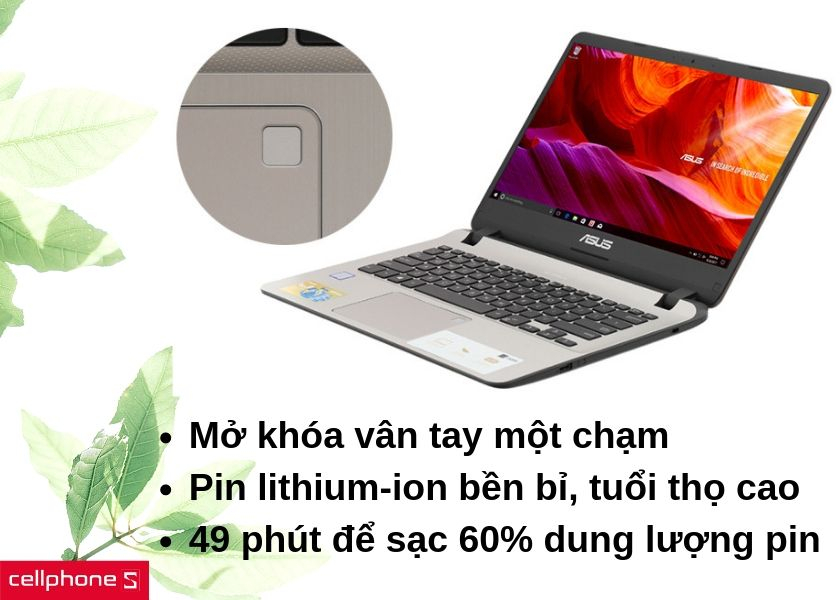 Cảm biến vân tay hiện đại, công nghệ sạc nhanh với viên pin lithium-ion có tuổi thọ cao gấp 3 lần so với tiêu chuẩn
