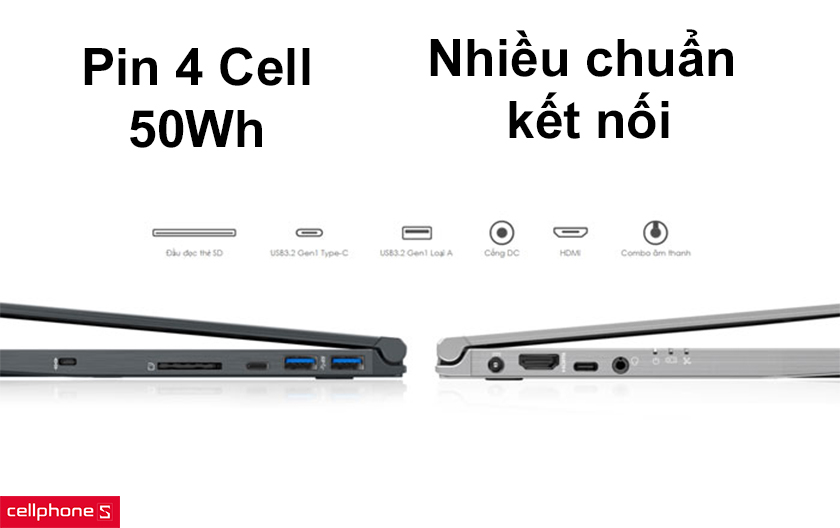 Pin 4 Cell 50 Wh, nhiều chuẩn kết nối hiện đại