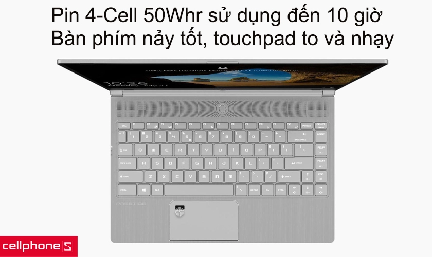 Pin 4-Cell 50Whr sử dụng đến 10 giờ, bàn phím nảy tốt, touchpad to và nhạy