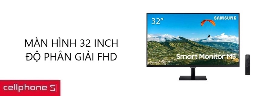 Màn hình 32 inch 16:9, độ phân giải 1920 x 1080 pixels