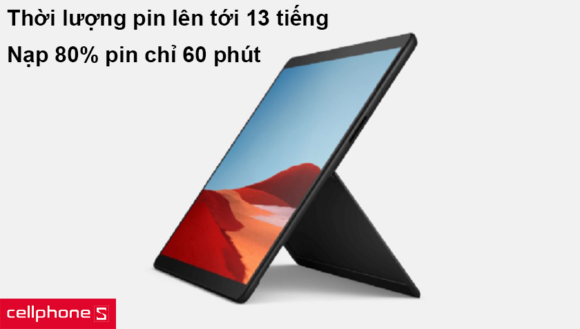 Thời lượng pin lên tới 13 tiếng, nạp 80% pin chỉ trong 60 phút