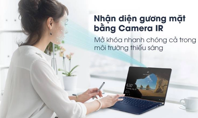 Pin 4-cell 73Wh hoạt động cả ngày, mở khoá bằng camera hồng ngoại