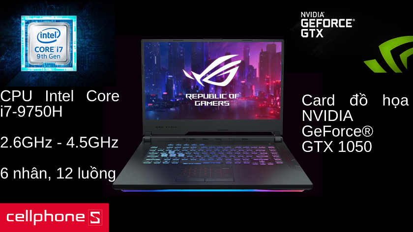 Hiệu năng đỉnh cao cùng vi xử lý Intel Core i7-9750H và đồ họa GeForce GTX 1050