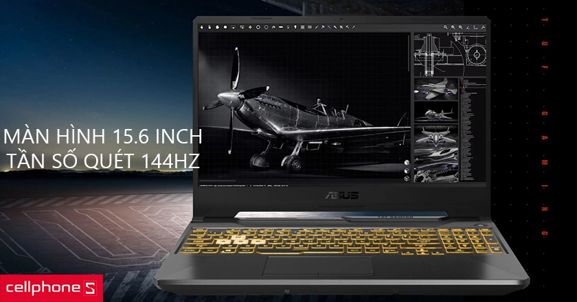 Màn hình 15.6 inch, tần số quét 144Hz
