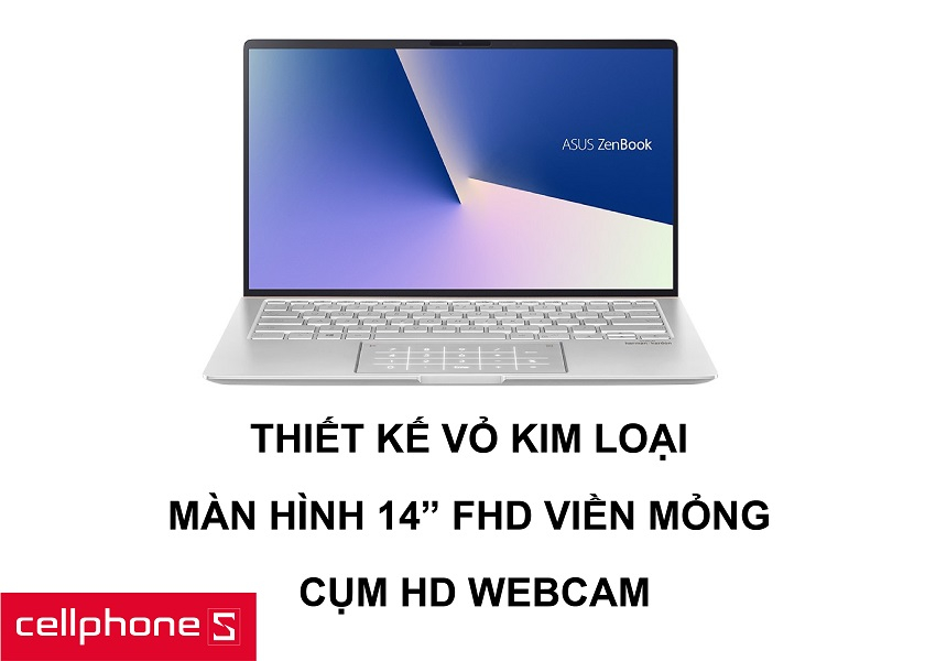 Thiết kế vỏ ngoài kim loại với màn hình 14 inches FullHD và cụm HD Webcam