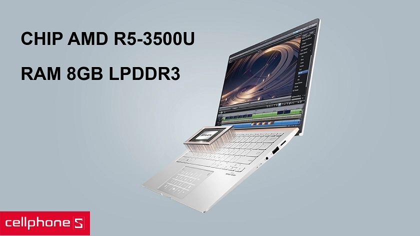 Hiệu năng mạnh mẽ với chip AMD R5 cùng 8GB ram LPDDR3 cho đa nhiệm tốt
