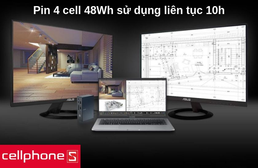 Dung lượng pin 4 cell 48Wh cho thời gian sử dụng liên tục 10h