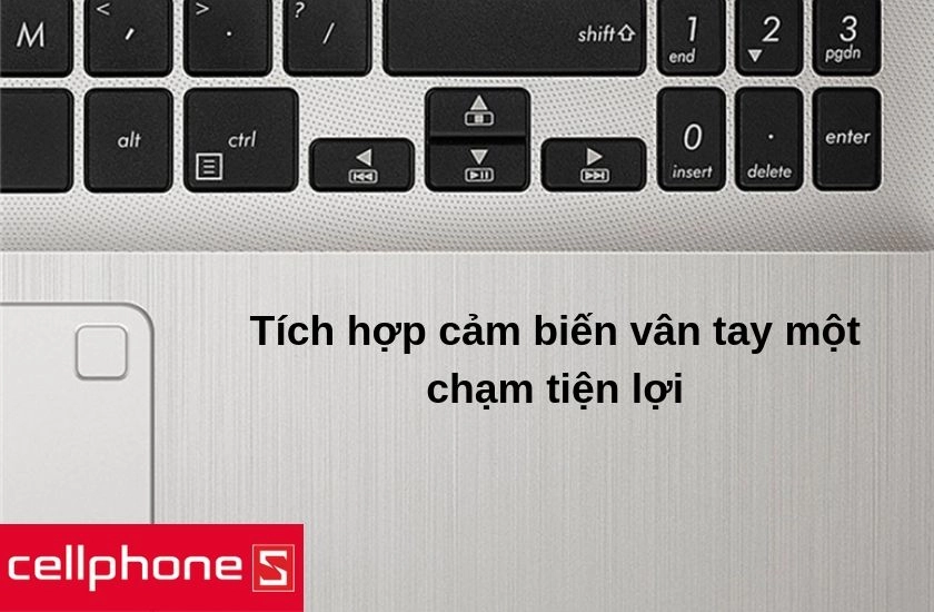 Bàn phím full size, touchpad được bố trí hợp lý tích hợp cảm biến vân tay một chạm tiện lợi