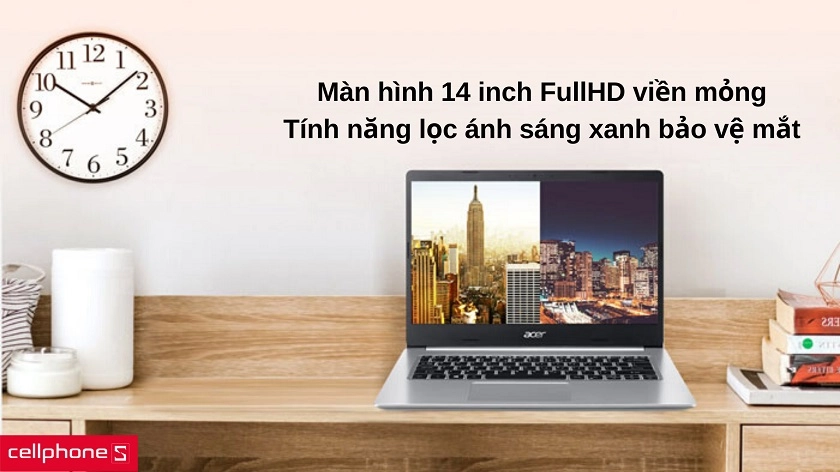 Màn hình 14 inch FullHD với viền mỏng cho trải nghiệm hình ảnh sống động