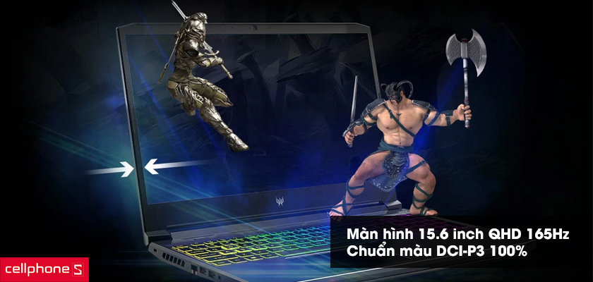 Màn hình 15.6 inch QHD, tần số quét 165Hz tuyệt đỉnh