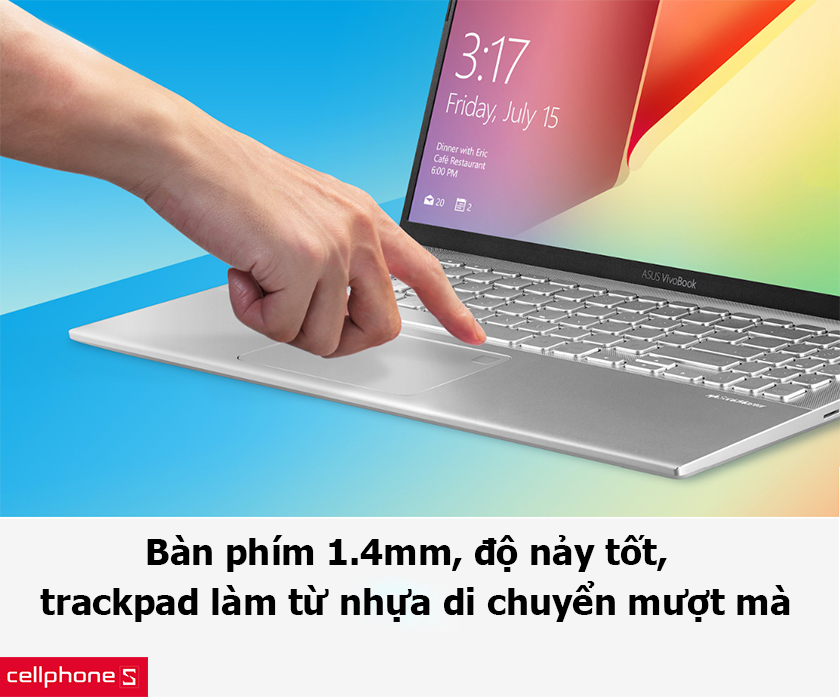 Bàn phím 1.4mm, độ nảy tốt, trackpad hoàn thiện từ nhựa mỏng di chuyển mượt mà