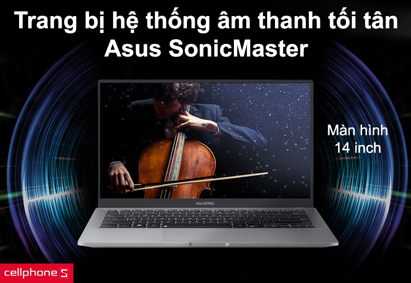 Màn hình có kích thước 14 inch sắc nét và hệ thống âm thanh Asus SonicMaster