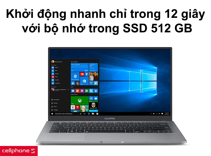Trang bị Intel Core i7-7500U mạnh mẽ cùng bộ nhớ trong SSD 512GB
