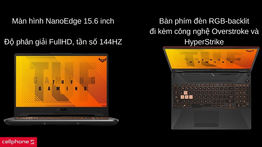 Màn hình 15.6 inch 144Hz viền mỏng NanoEdge cùng bàn phím đèn màu rực rỡ