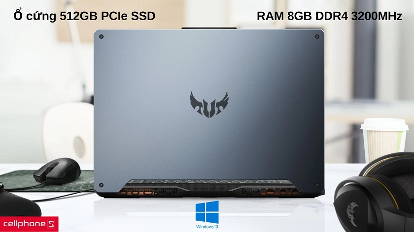 Ổ cứng SSD 512GB và 8GB RAM, đi kèm với hệ điều hành Windows 10 Home