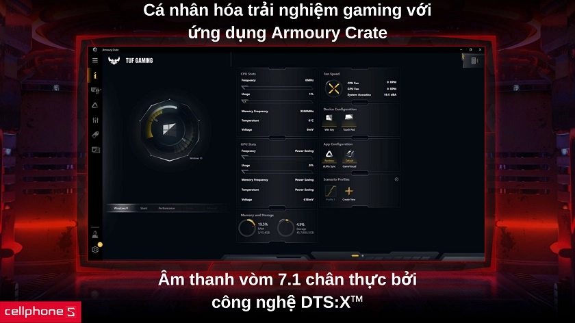 Âm thanh vòm DTS:X™ sống động, ứng dụng Armoury Crate cá nhân hóa trải nghiệm gaming