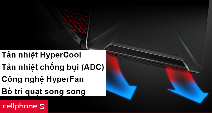 Công nghệ tản nhiệt HyperCool giúp máy hoạt động mượt mà, không bị nóng máy