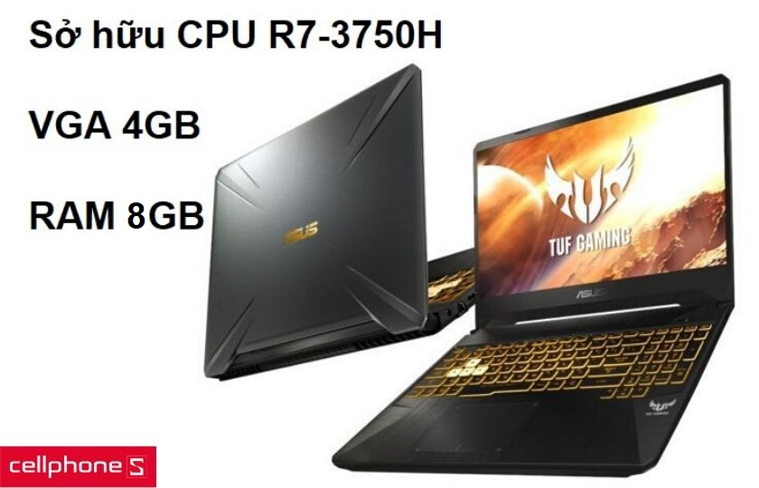Sở hữu CPU R7-3750H VÀ VGA 4GB mạnh mẽ và RAM 8GB hỗ trợ lên đến 32GB