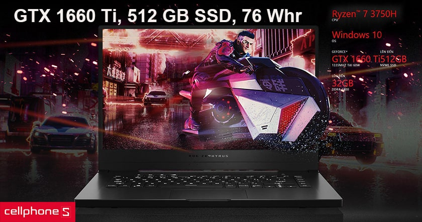 Sức mạnh kinh ngạc từ GTX 1660 Ti, 512 GB SSD, 76 Whr