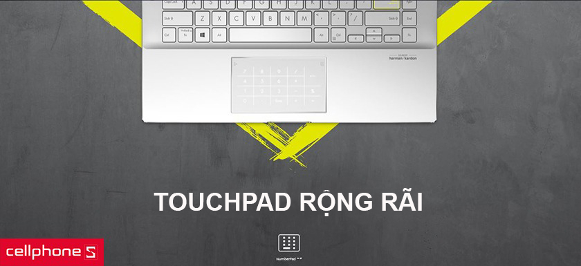 Touchpad rộng rãi cảm biến vân tay
