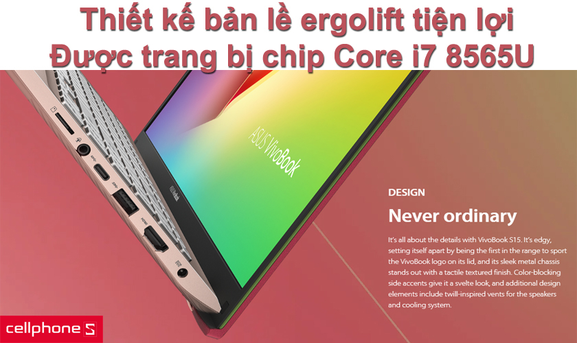 Thiết kế bản lề ergolift tiện lợi - hiệu năng mạnh mẽ với chip Core i7 8565U