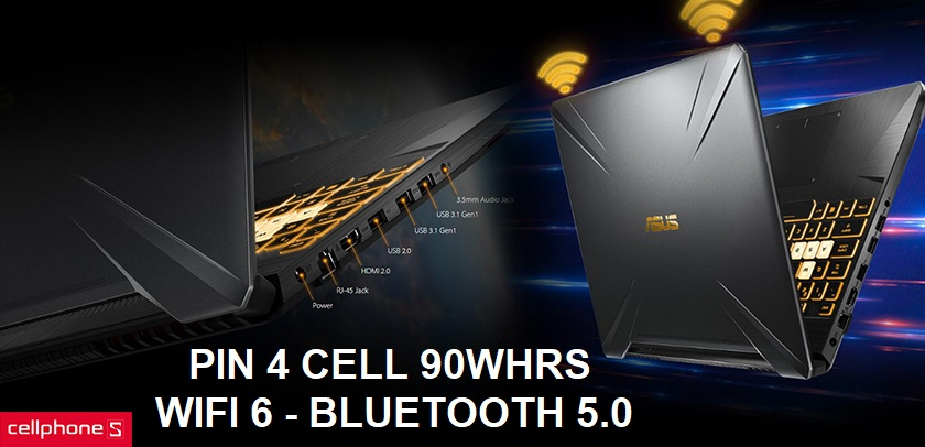 Pin 4 cells 90Whrs, nhiều cổng kết nối hiện đại, bàn phím RGB