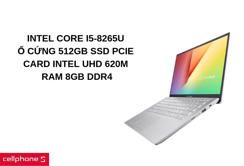 Vi xử lý Intel Core i5-8265U, ổ cứng 512GB SSD PCIe, card on-board Intel UHD 620M, RAM 8GB DDR4