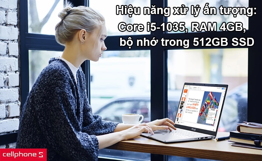 Hiệu năng xử lý ấn tượng: Core i5-1035G1, RAM 4GB, bộ nhớ trong 512GB SSD