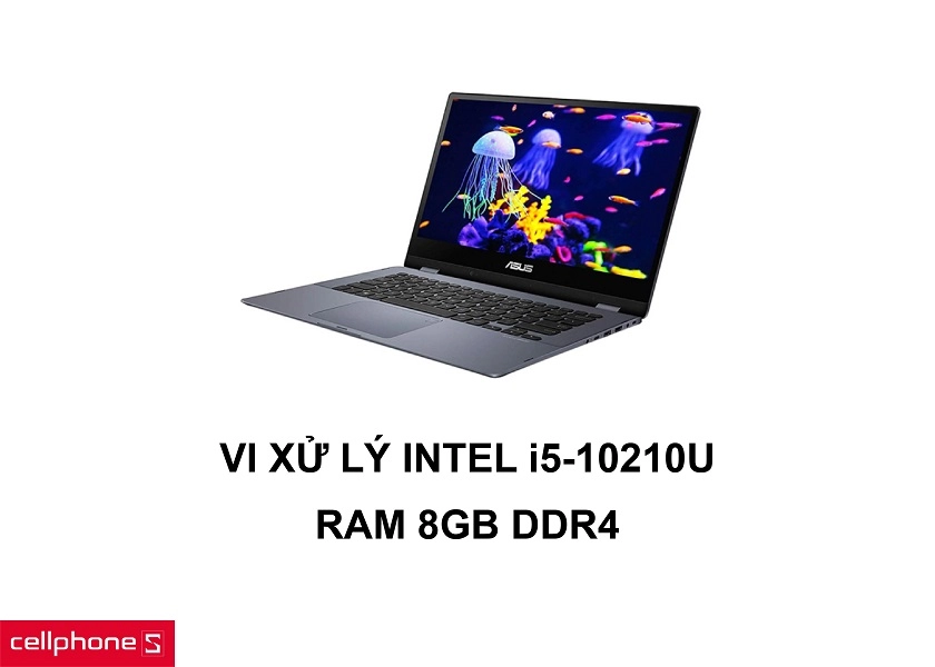 Vi xử lý Intel Core i5-10210U cho xung lên đến 4.2GHz cùng thanh ram DDR4 8GB