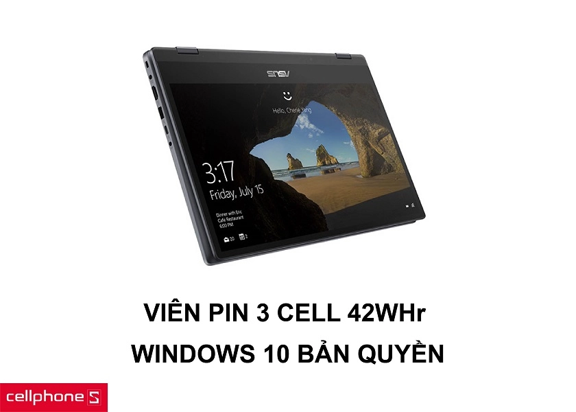Viên pin 3 Cells 42WHr cho thời lượng dùng trên 5 giờ cùng Windows 10 bản quyền