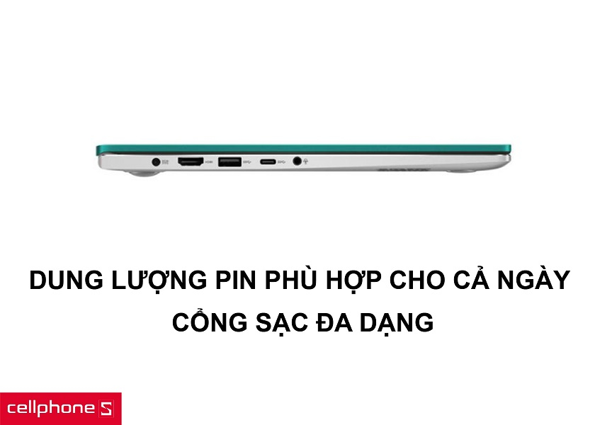 Dung lượng pin hỗ trợ làm việc tối đa đi kèm với cổng, khe cắm đa dạng, hữu ích
