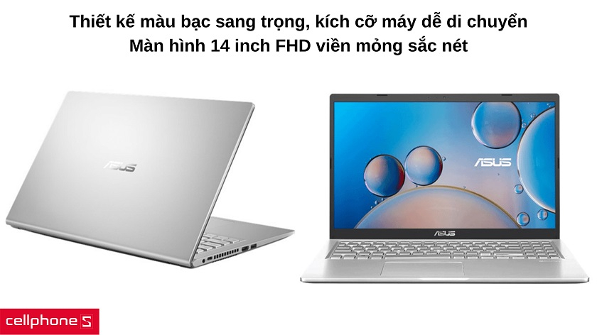 Thiết kế di động cùng màu bạc sang trọng, màn hình 14 inch FHD viền mỏng