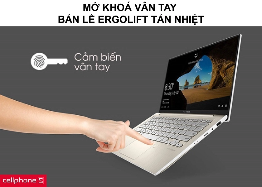Mở khoá máy bằng cảm biến vân tay nhanh chóng cùng bản lề tản nhiệt ErgoLift