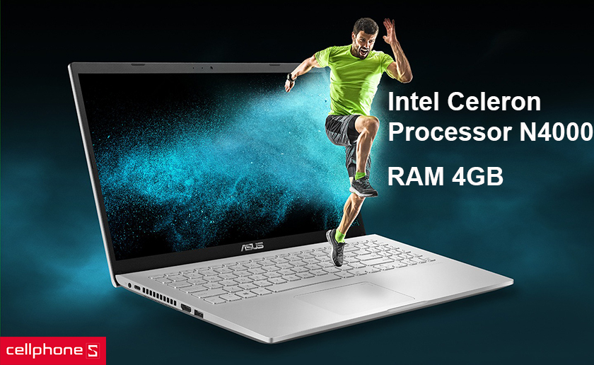 Hiệu năng mạnh mẽ với CPU Intel Celeron Processor N4000 và ram 4GB, Windows 10 bản quyền