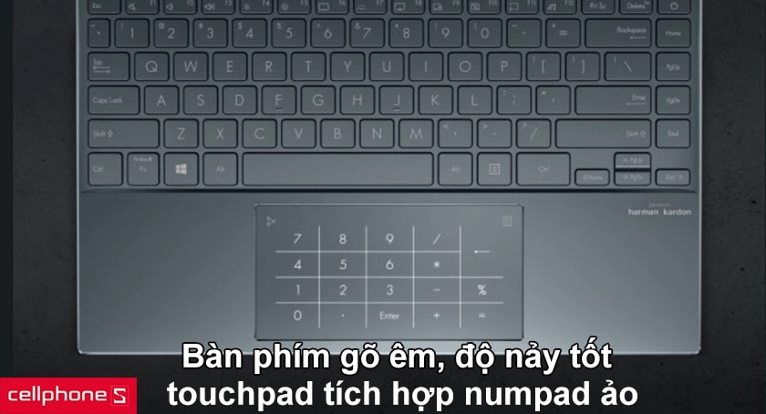 Bàn phím gõ êm, độ nảy tốt, touchpad tích hợp numpad ảo