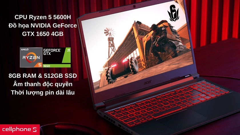 Vi xử lý Ryzen 5 5600H cùng đồ họa GeForce GTX 1650 đáp ứng cả những tựa game nặng